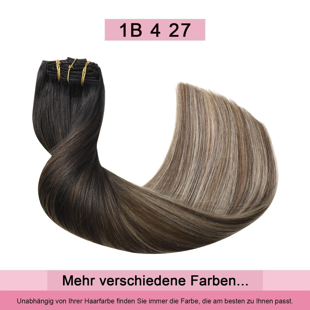 Clip-in Haarverlängerung Echthaar #1B/4/27 Balayage 35cm