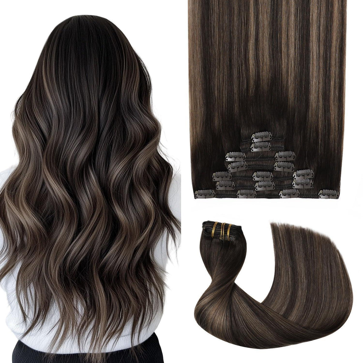 Echthaar Clip-in Extensions #2/6/2 Dunkelbraun 45cm