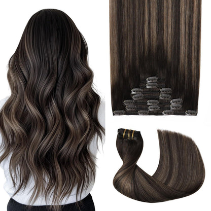 Echthaar Clip-in Extensions #2/6/2 Dunkelbraun 45cm