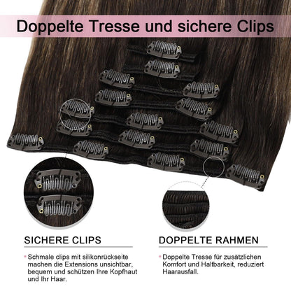 Echthaar Clip-in Extensions #2/6/2 Dunkelbraun 45cm
