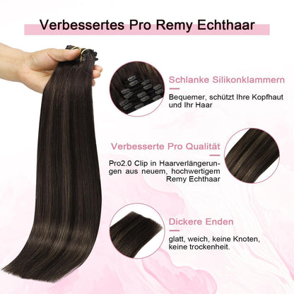 Echthaar Clip-in Extensions #2/6/2 Dunkelbraun 45cm