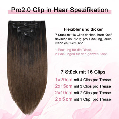 Clip-in Haarverlängerung Echthaar 35cm #1BT4 Schwarzbraun