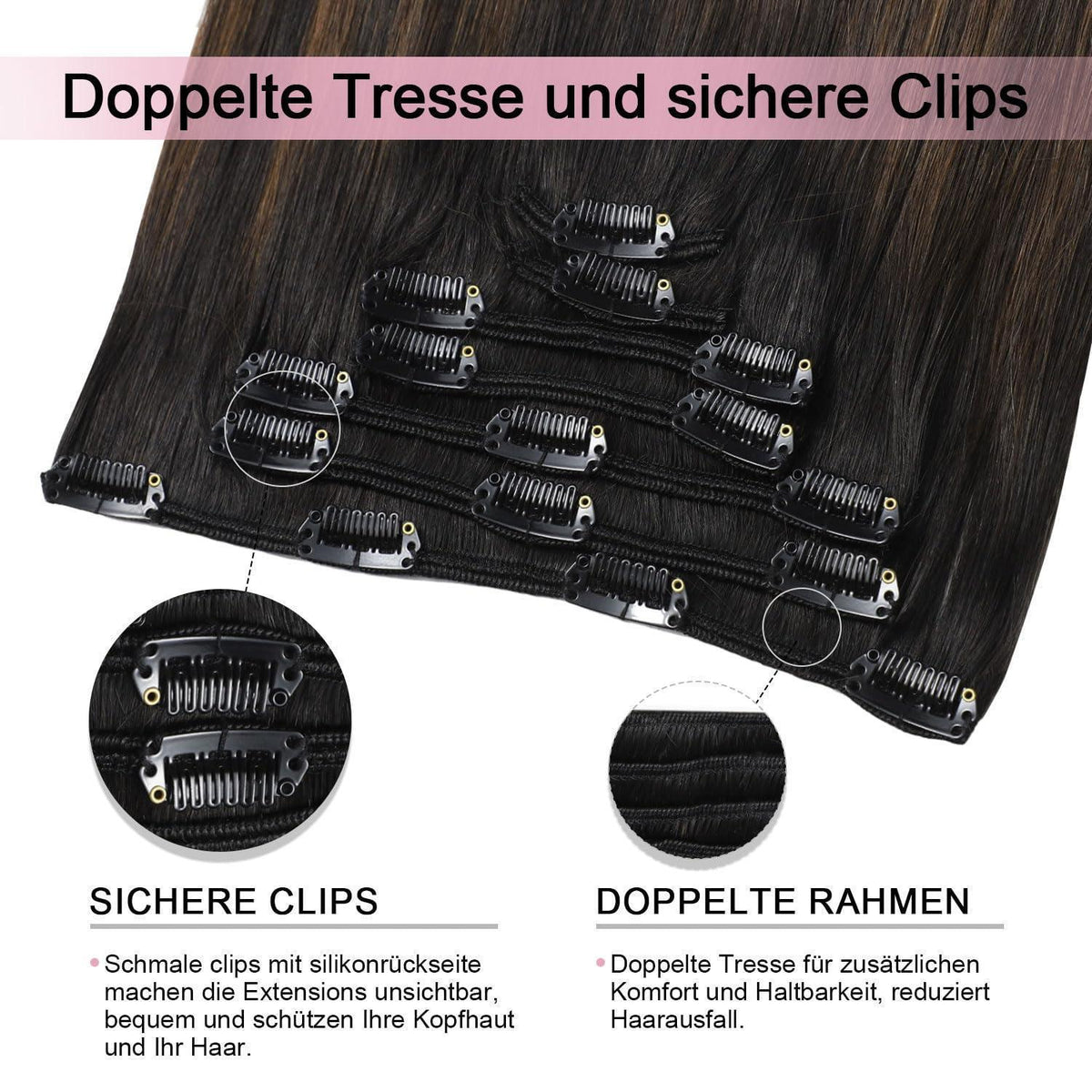 Clip-in Haarverlängerung Echthaar 35cm #1BT4 Schwarzbraun