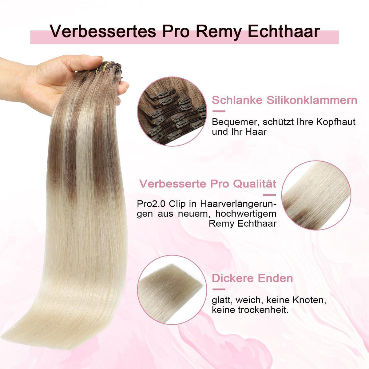 Remy Haarverlängerung Clip-in #8/60 Hellbraun-Blond 45cm