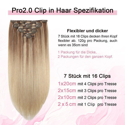 Remy Echthaar Clip-Ins #10/16/16 Hellbraun mit Goldblond, 40cm