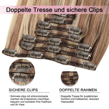 Remy Echthaar Clip-Ins #10/16/16 Hellbraun mit Goldblond, 40cm
