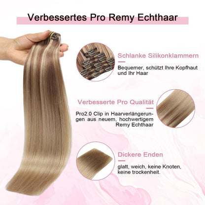 Remy Echthaar Clip-Ins #10/16/16 Hellbraun mit Goldblond, 40cm