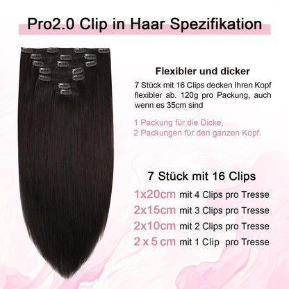 Clip-in Haarverlängerung Echthaar Dunkelbraun #2 – 50cm