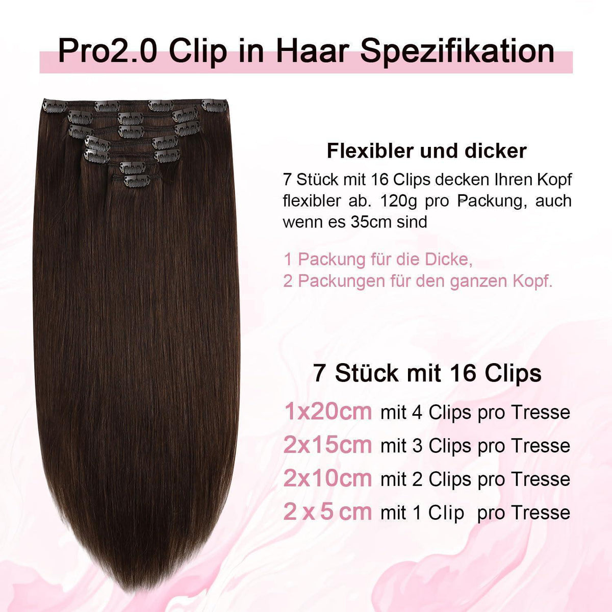 Clip-in Haarverlängerung Echthaar Mittelbraun #4 – 35cm
