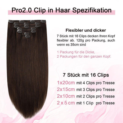 Clip-in Haarverlängerung Echthaar Mittelbraun #4 – 35cm