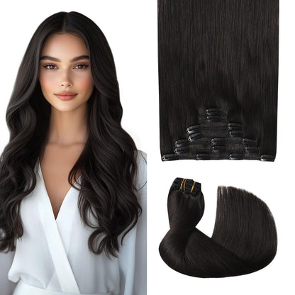 Remy Echthaar Clip-Ins #1B Schwarz 40cm – 7-tlg. Haarverlängerung