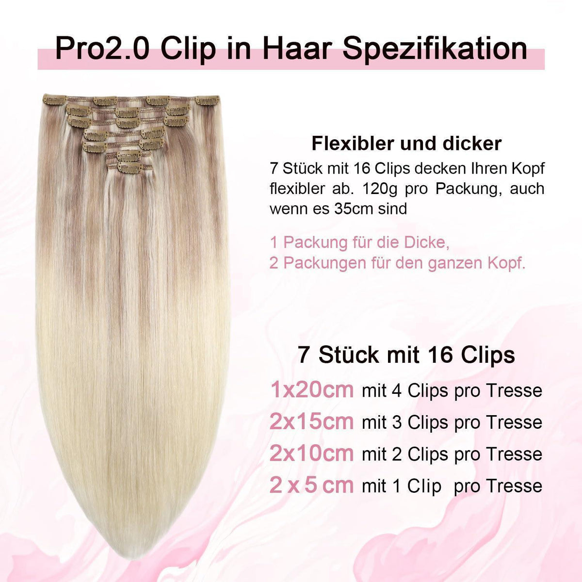 Clip-in Haarverlängerung Echthaar #18/22/60 – 35cm Aschblond
