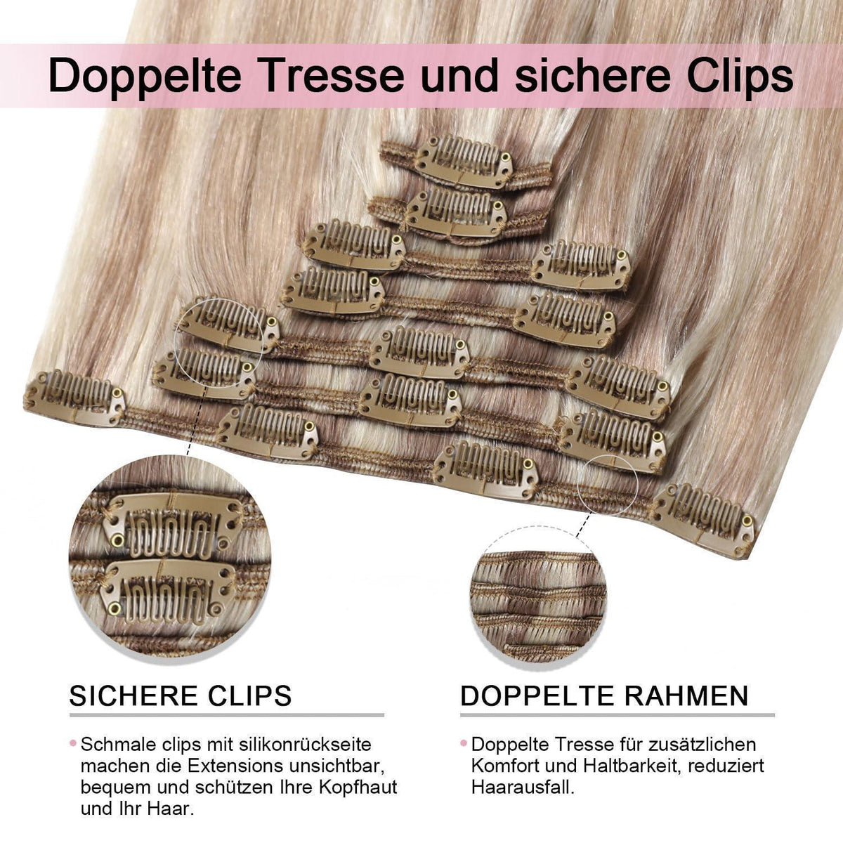 Clip-in Haarverlängerung Echthaar #18/22/60 – 35cm Aschblond