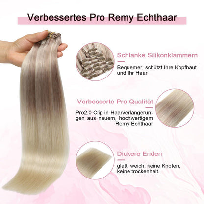 Clip-in Haarverlängerung Echthaar #18/22/60 – 35cm Aschblond