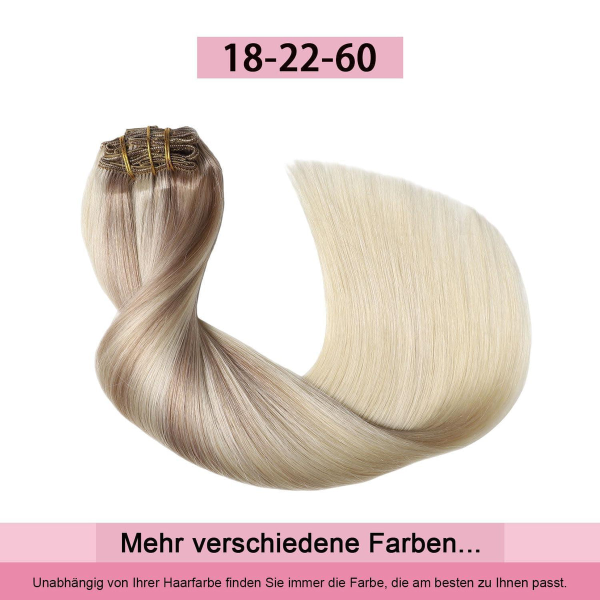 Clip-in Haarverlängerung Echthaar #18/22/60 – 35cm Aschblond
