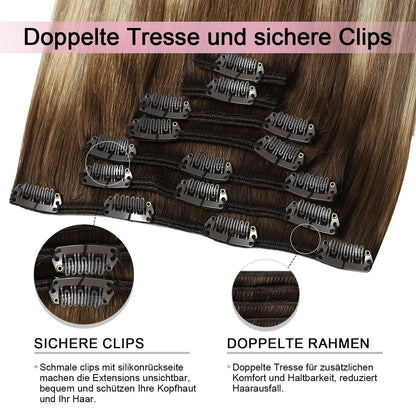 Remy Clip-in Haarverlängerung #3/8/22 – Walnuss Braun bis Blond
