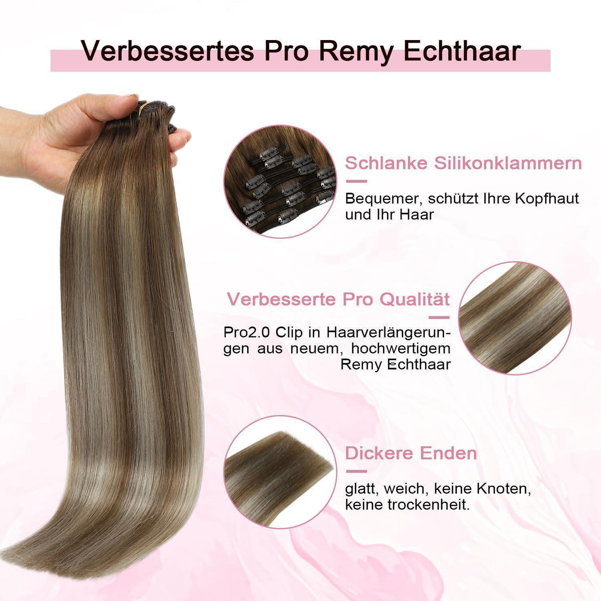 Remy Clip-in Haarverlängerung #3/8/22 – Walnuss Braun bis Blond