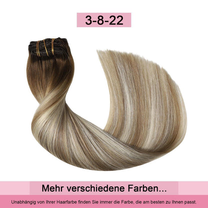Remy Clip-in Haarverlängerung #3/8/22 – Walnuss Braun bis Blond