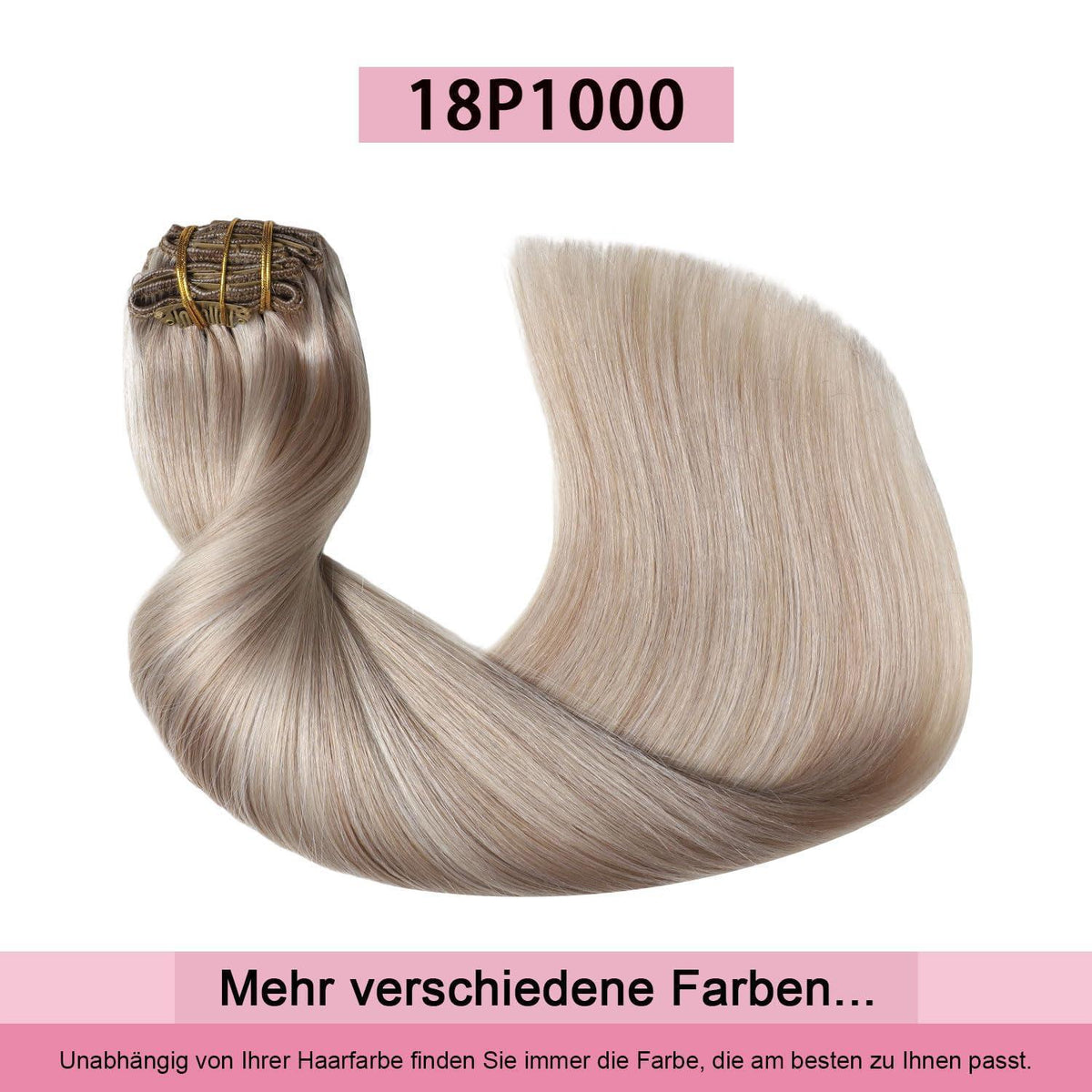 Echthaar Clip-Ins 55cm Aschblond Highlight #18p1000