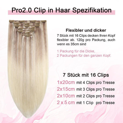 Clip-in Haarverlängerung Echthaar 55cm Aschblond bis Goldblond