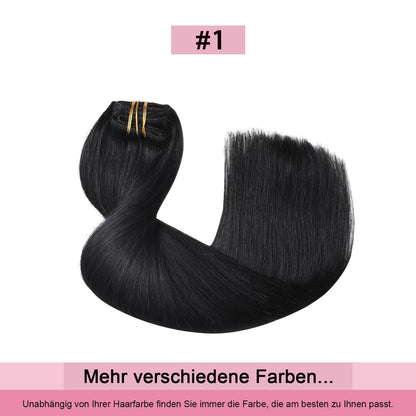 Clip-in Haarverlängerung Echthaar Schwarz 35cm (120g, 7 Stück)