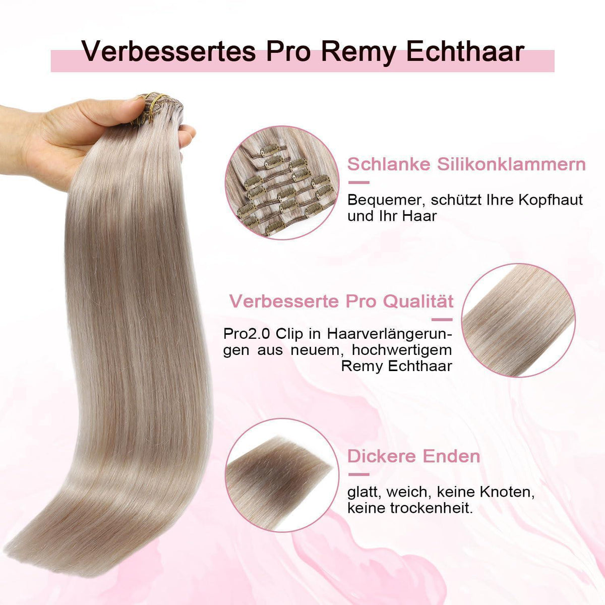 Echthaar Clip-in Extensions Aschblond #18p1000, 45cm