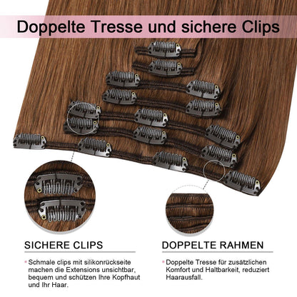 Rotbraune Clip-in Haarverlängerung Echthaar #33, 45cm