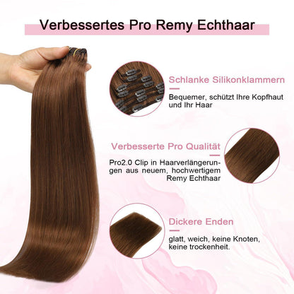 Rotbraune Clip-in Haarverlängerung Echthaar #33, 45cm