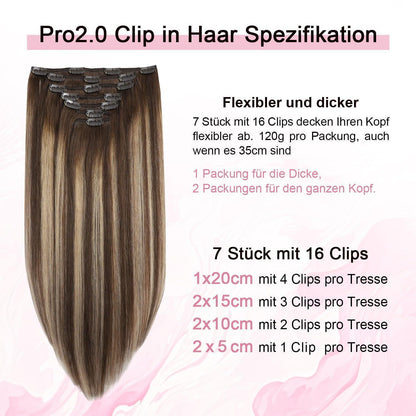 Remy Clip-in Haarverlängerung #4/27/4 Balayage – 45cm Echthaar