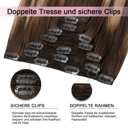 Remy Clip-in Haarverlängerung #4/27/4 Balayage – 45cm Echthaar