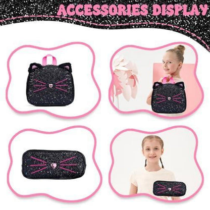 Kinder Rucksack mit Rollen & Trolley Set Rosa Katzen Design