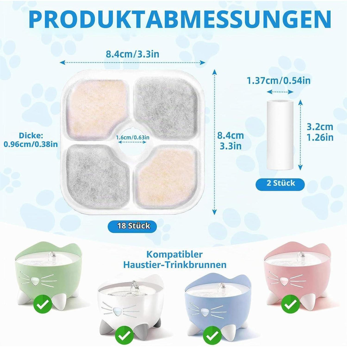Ersatzfilter für Catit Pixi Trinkbrunnen – 18 Stück mit Schläuchen