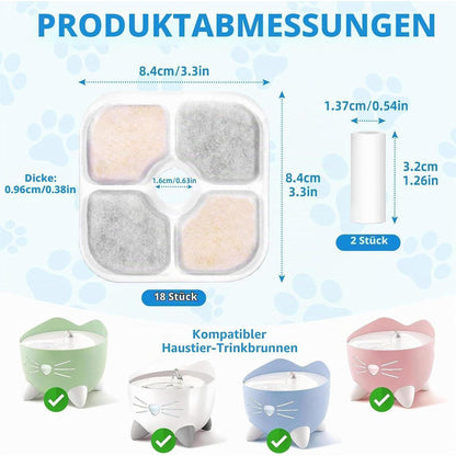 Ersatzfilter für Catit Pixi Trinkbrunnen – 18 Stück mit Schläuchen
