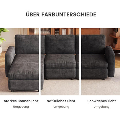 Modulares Samtsofa mit Stauraumhocker – 4-Sitzer Couch