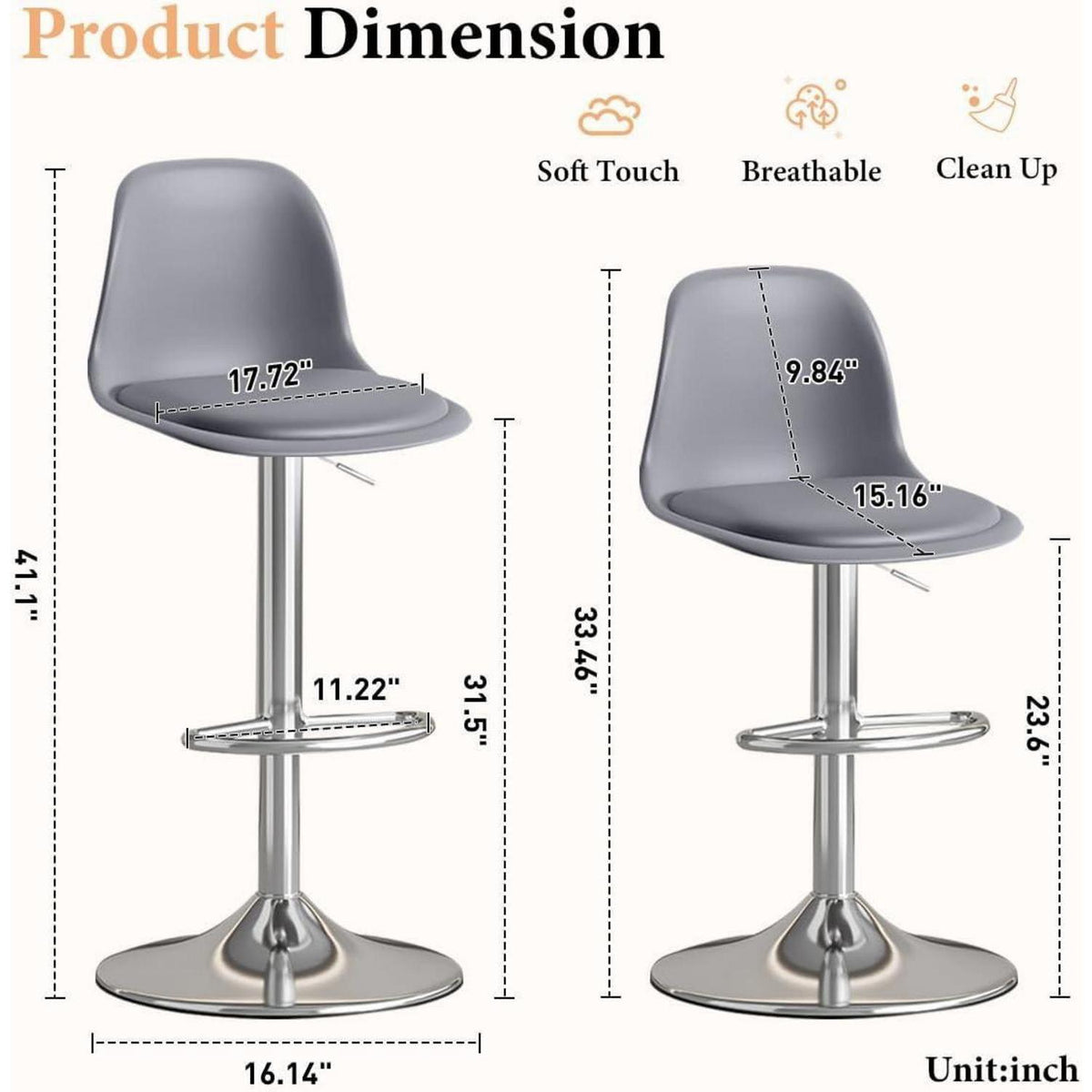Modernes Barhocker-Set (2x Grau) – Höhenverstellbar & Drehbar