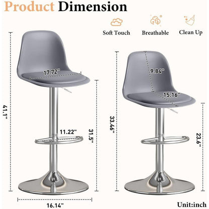 Modernes Barhocker-Set (2x Grau) – Höhenverstellbar & Drehbar