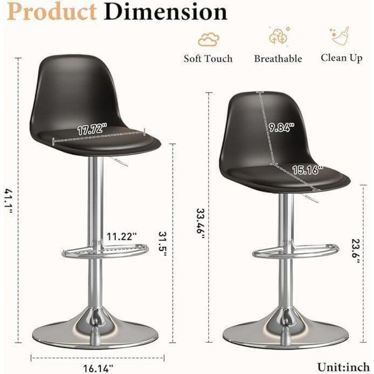 Modernes Barhocker-Set (2x Schwarz) – Höhenverstellbar & Drehbar