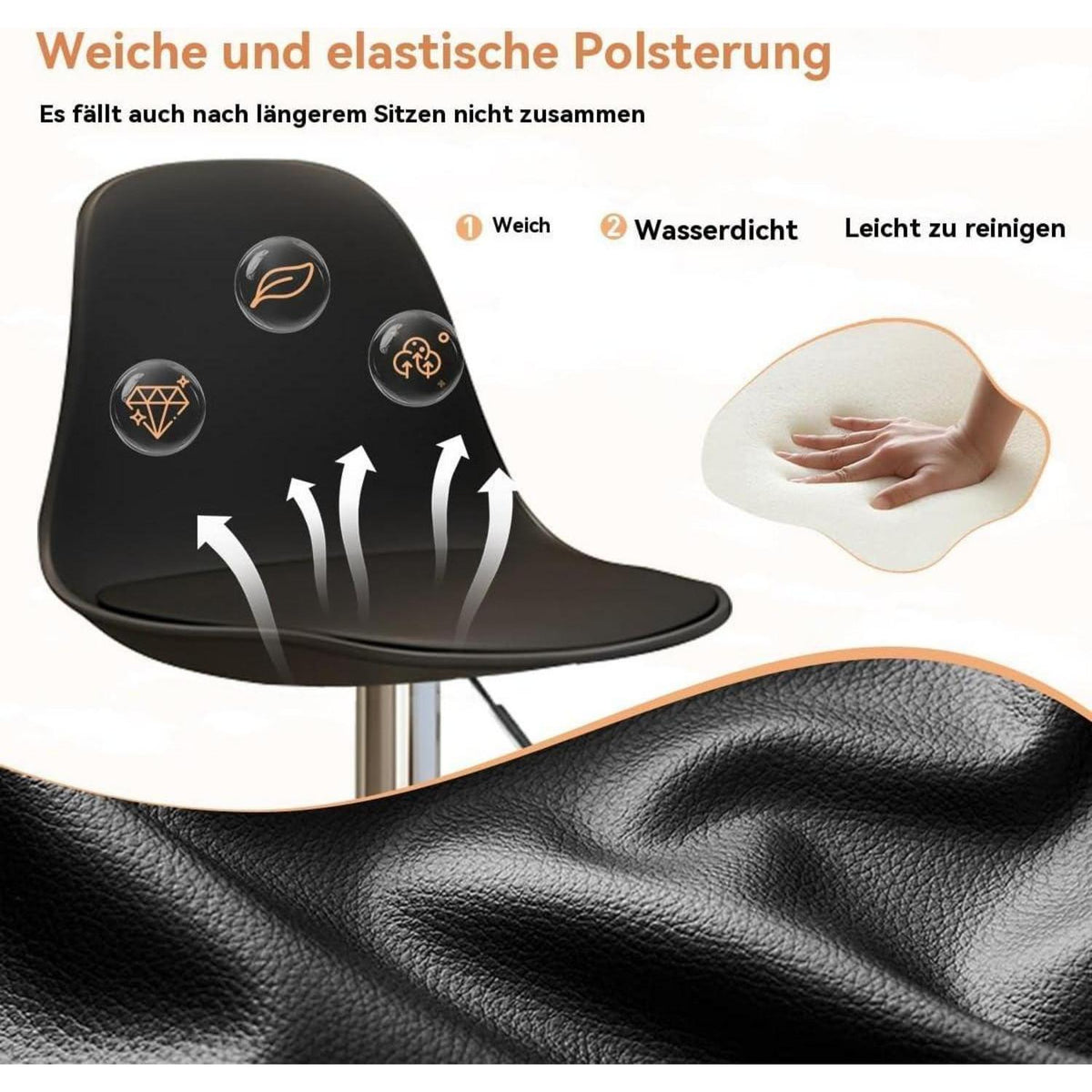 Modernes Barhocker-Set (2x Schwarz) – Höhenverstellbar & Drehbar