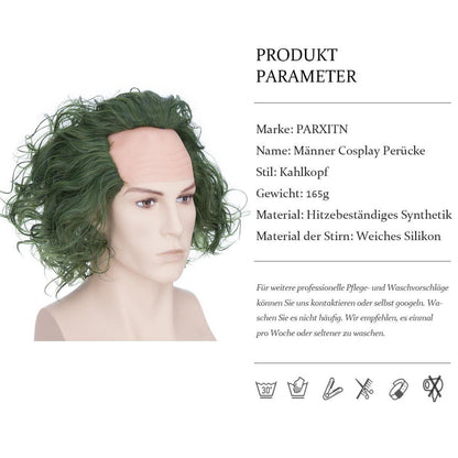 Dunkelgrüne Glatze Perücke – Cosplay & Halloween Kostüm