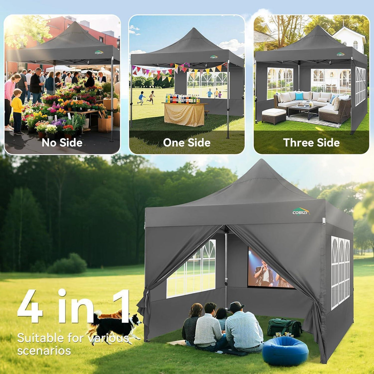 Faltpavillon 3x4.5m Wasserdicht mit Seitenwänden & Tragetasche