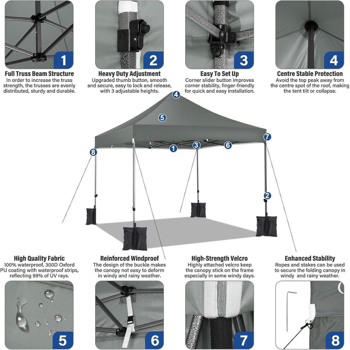 Faltpavillon 3x4.5m Wasserdicht mit Seitenwänden & Tragetasche
