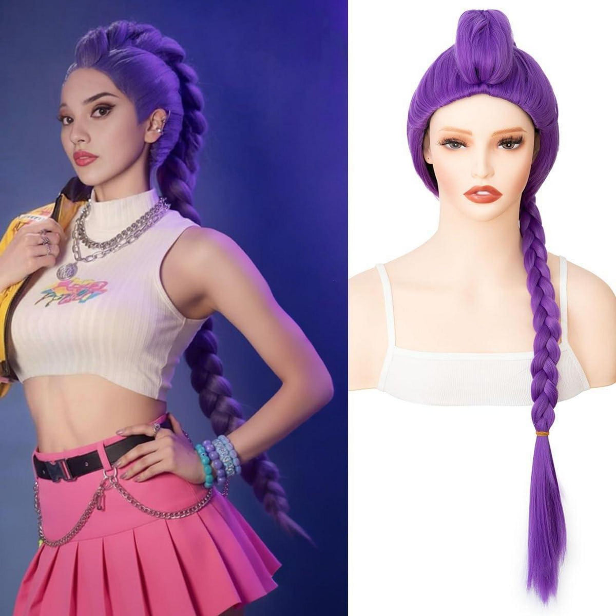 Lila Zopfperücke Damen Lang 100cm – Cosplay Karneval Halloween
