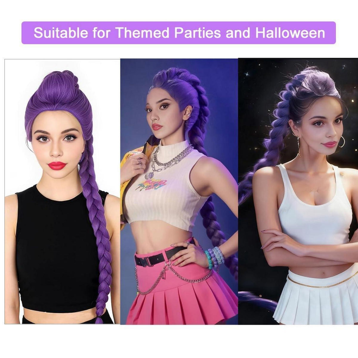 Lila Zopfperücke Damen Lang 100cm – Cosplay Karneval Halloween