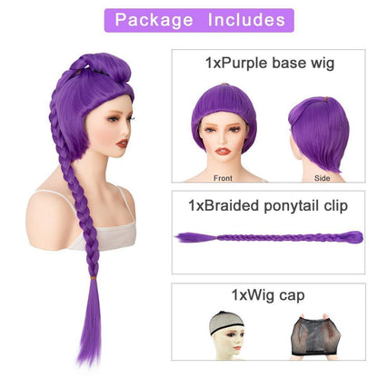 Lila Zopfperücke Damen Lang 100cm – Cosplay Karneval Halloween