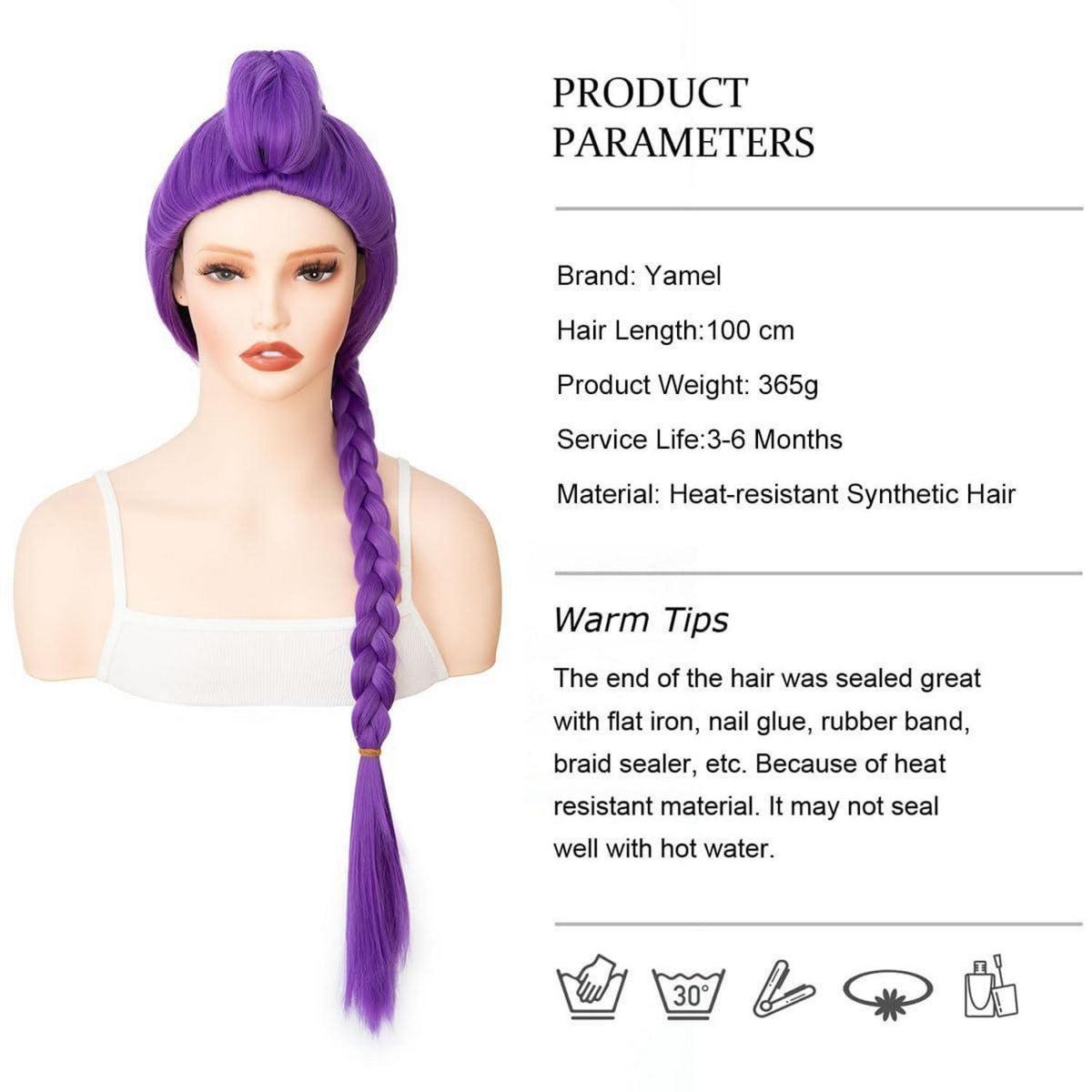Lila Zopfperücke Damen Lang 100cm – Cosplay Karneval Halloween