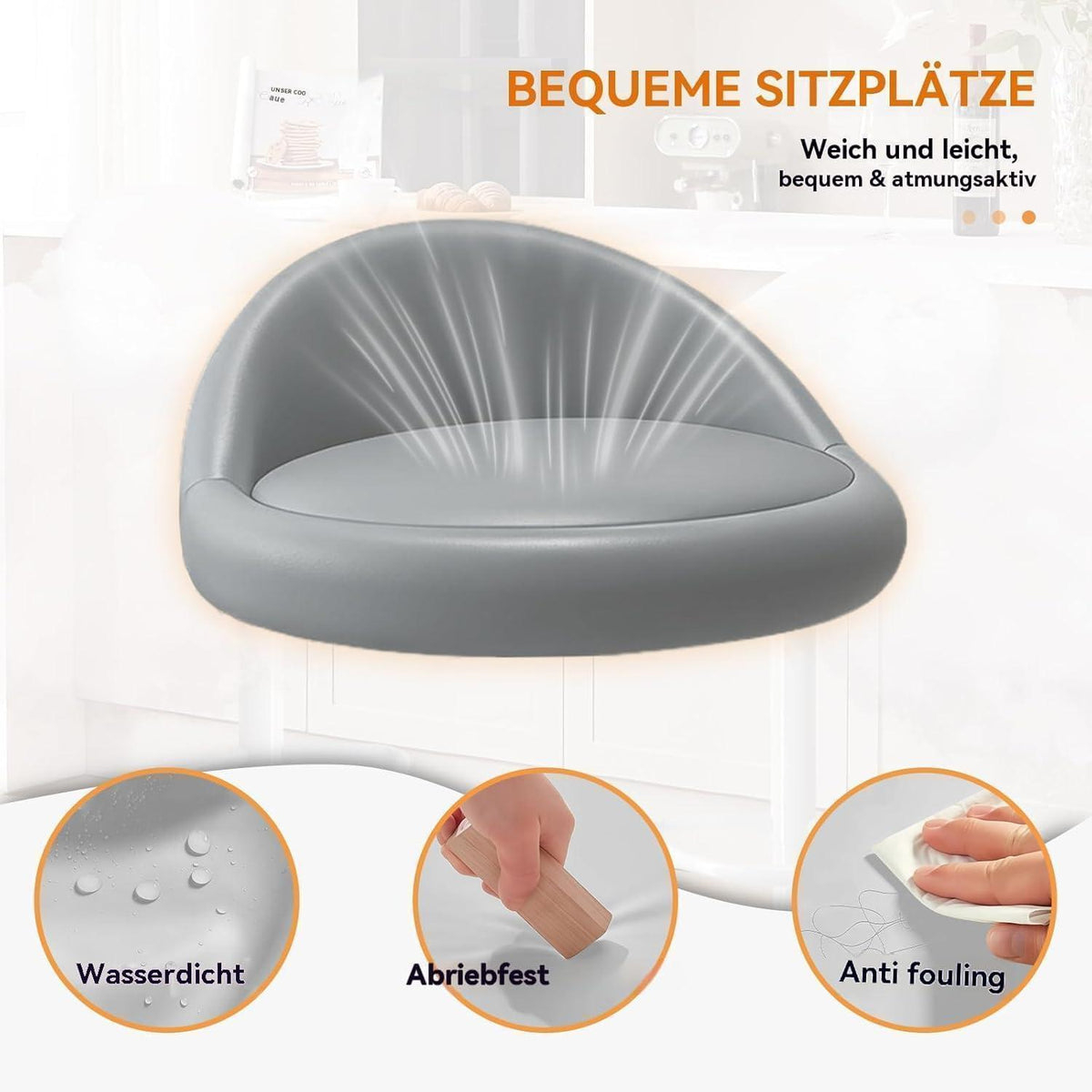 Barhocker-Set 4er-Pack, drehbar & höhenverstellbar, Grau
