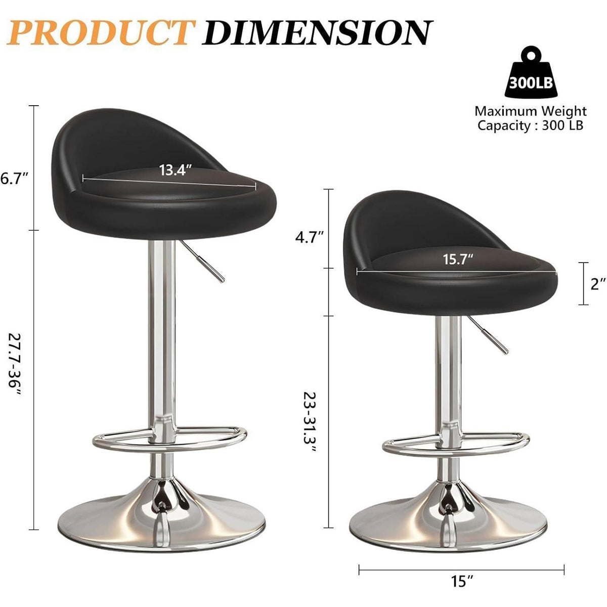Drehbarer Barhocker Set (2x Schwarz) – Höhenverstellbar & Komfortabel