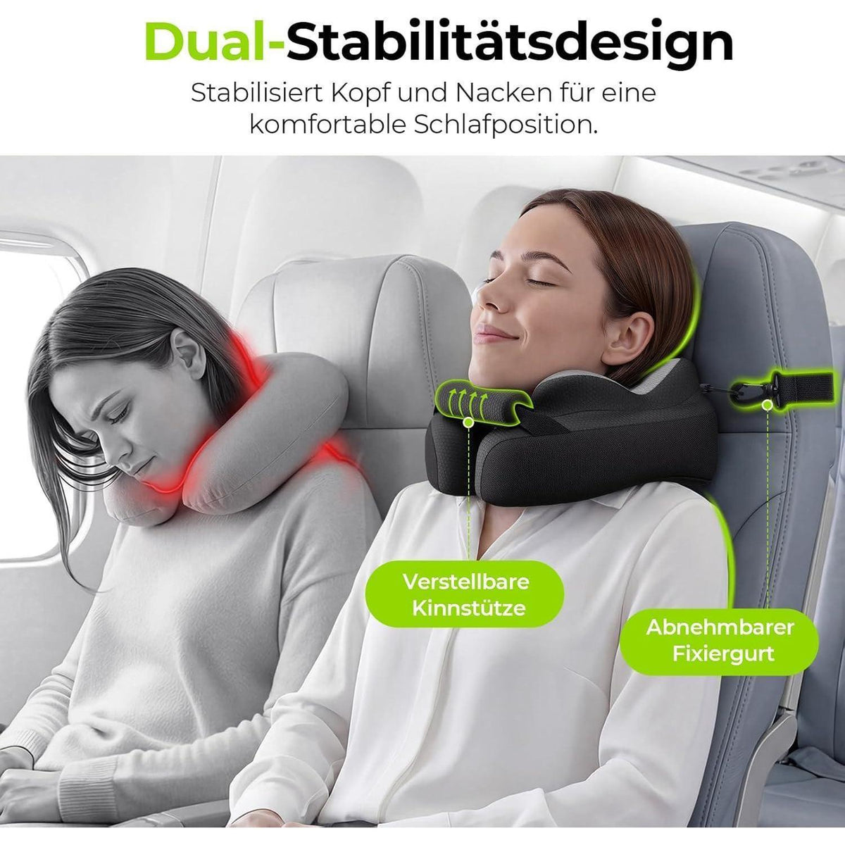 Reisekissen mit Kinnstütze – Ergonomische Nackenstütze für Flugzeug & Auto