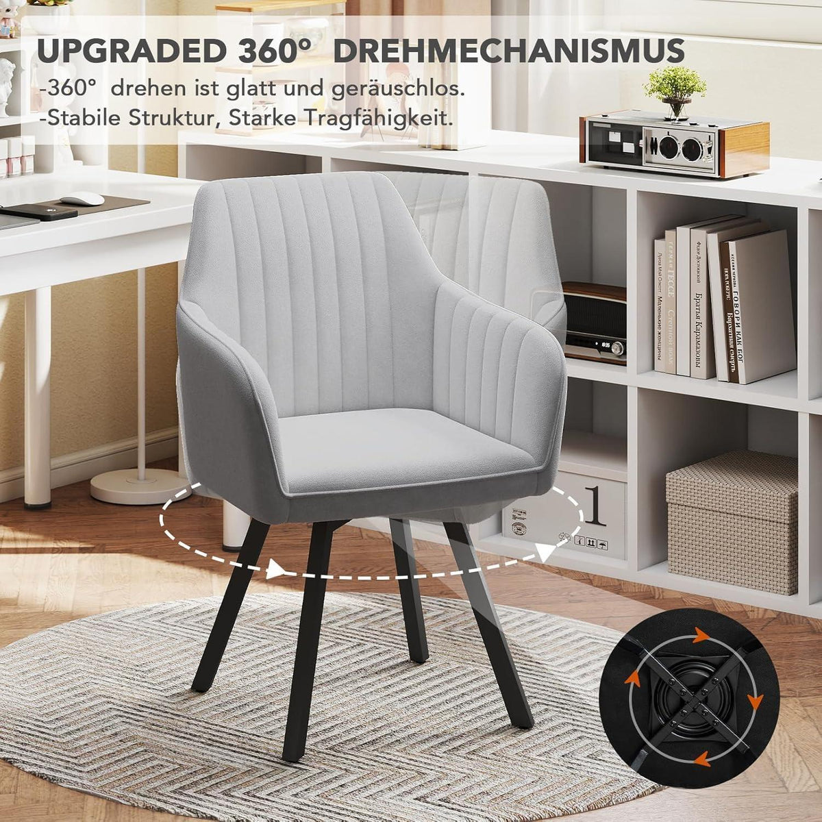 Drehbarer Esszimmerstuhl Set, Samt, Hellgrau, 4er Set