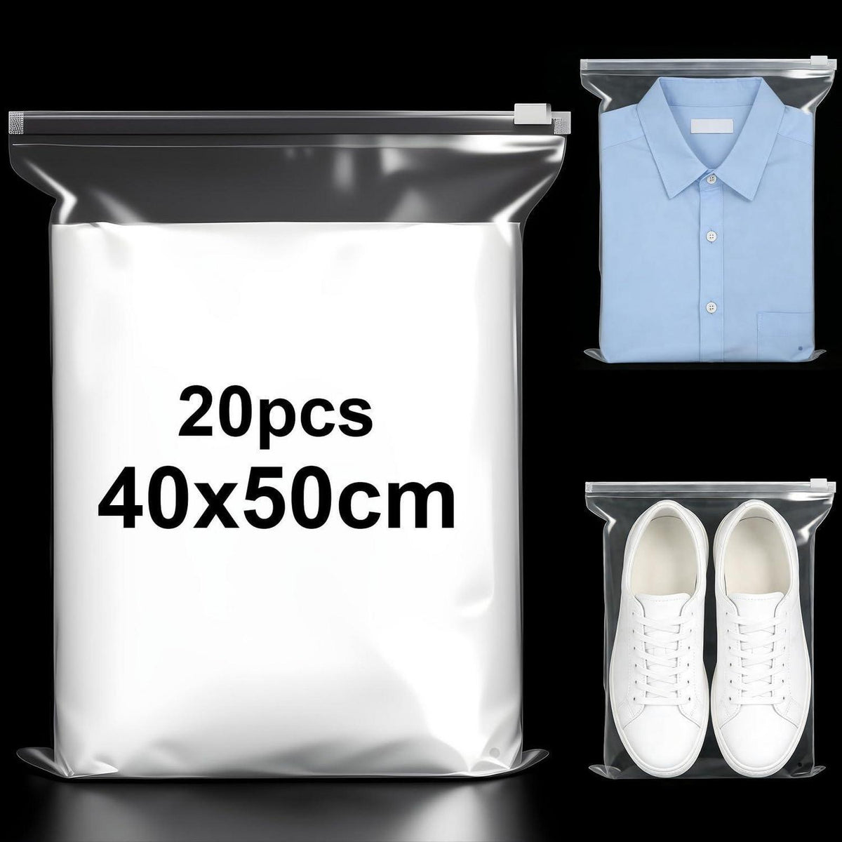 20x Zipper Beutel 40x50 cm | Wiederverwendbare Zip-Beutel für Kleidung & Reise